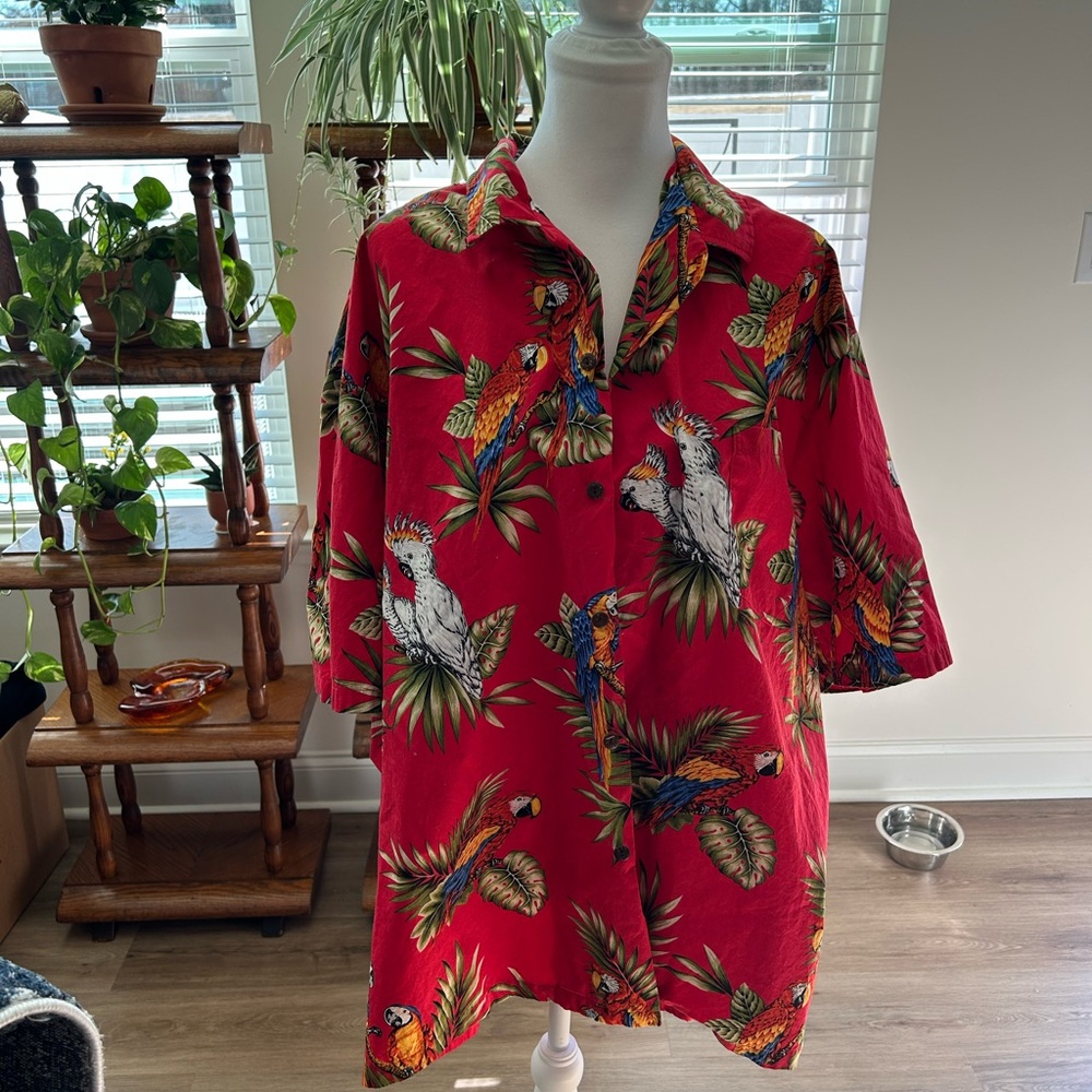 Tropical Parrot Print Red Shirt
